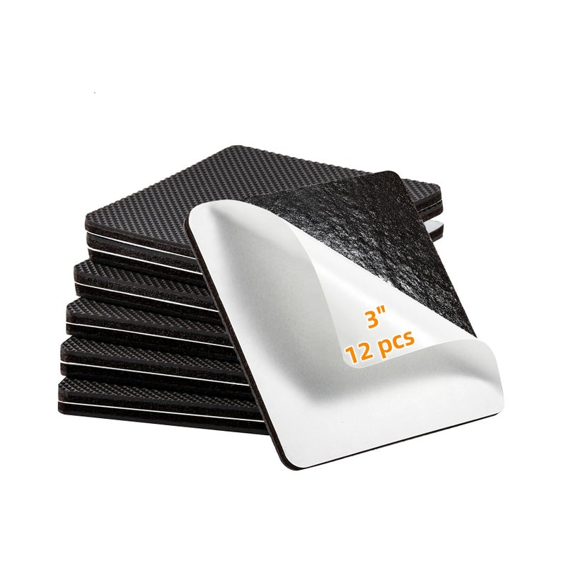 Furnigear Non Slip Furniture Pads - Self Adhesive Rubber Anti Skid Pads Grippers Rubber Chair Feet Furniture Pads for Hardwood Floors -Protectors for Furniture Table Legs Anti Slip 12 Pcs 3"" Square - Image 1